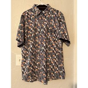 Public Record Parrot Print Button Up Shirt 2XL Black Striped Tropical AOP